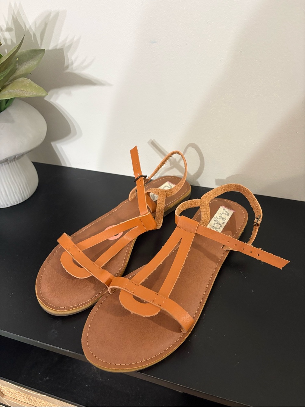 Sugar Women's Orange T-Strap Ankle-Sling Sandals